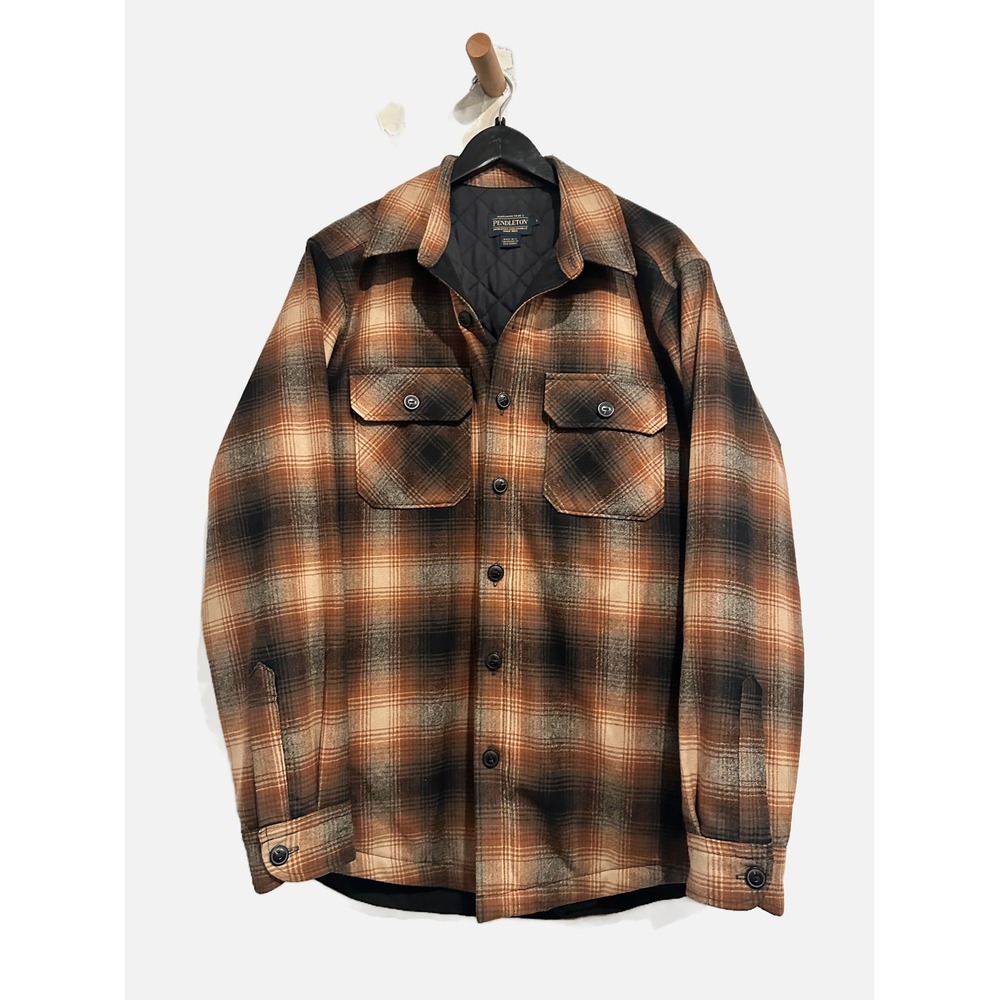 Pendleton Plaid Quilted CPO Shirt Jacket in Brown Ombre Size Large - Picture 5 of 12